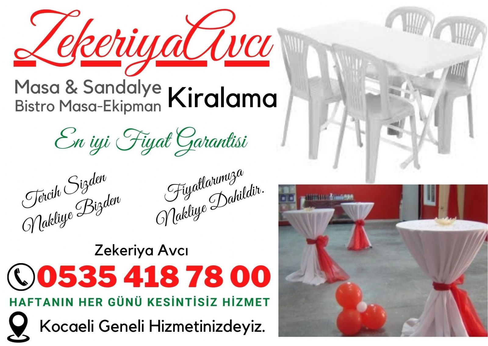Kocaeli Masa Sandalye Kiralama